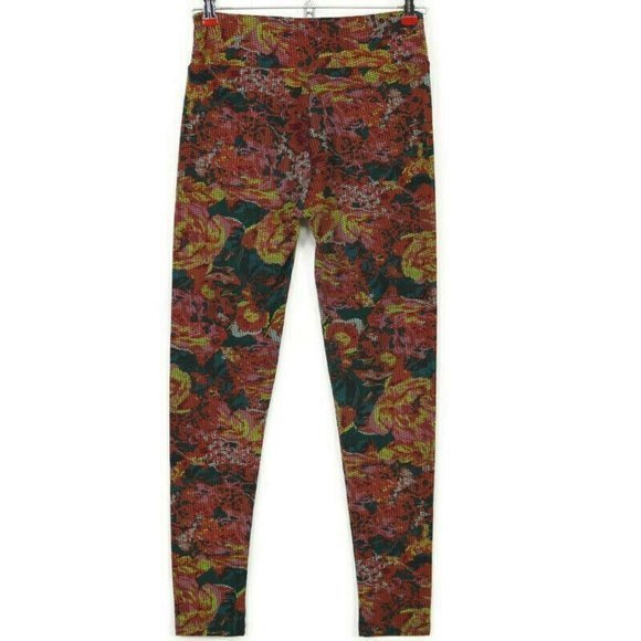 LuLaRoe Leggings Orange Green Yellow Pink Digital Roses Floral One Size OS‎ - Picture 2 of 11